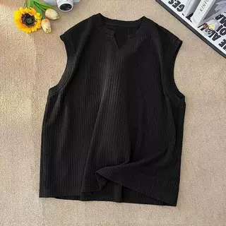 MR9 Sleeveless Top BX14 เสื้อแขนกุด เสื้อกล้าม คอHenley Oversize ลำลอง Man Clothing ดำ ขาว และครีม
