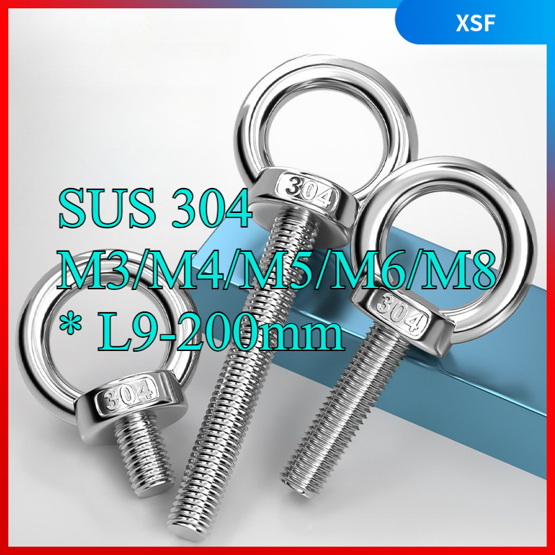 304 สแตนเลสสตีล Lug แหวน Bolt Crane เรือแหวน O-type สกรูขยายแหวนสกรู M3/M4/M5/M6/M8 * L9-200 มม.XSF-