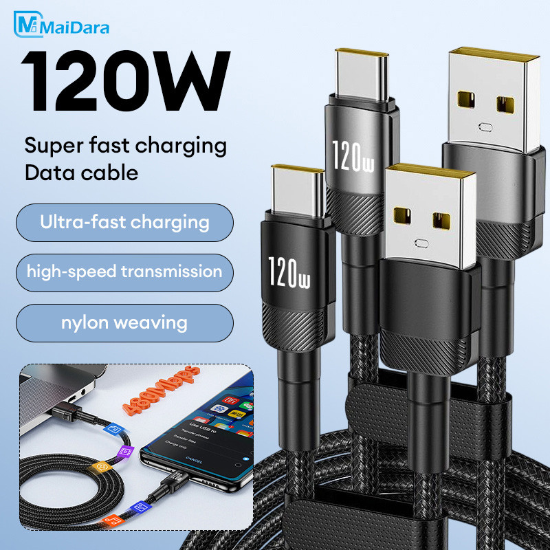 สายเคเบิลข้อมูล สายชาร์จเร็ว 120W 6A Type-C สายชาร์จเร็ว USB to Type C ของ ถ่ายโอนข้อมูลด้วย 480Mbps ราคาถูก Shopee Lazada