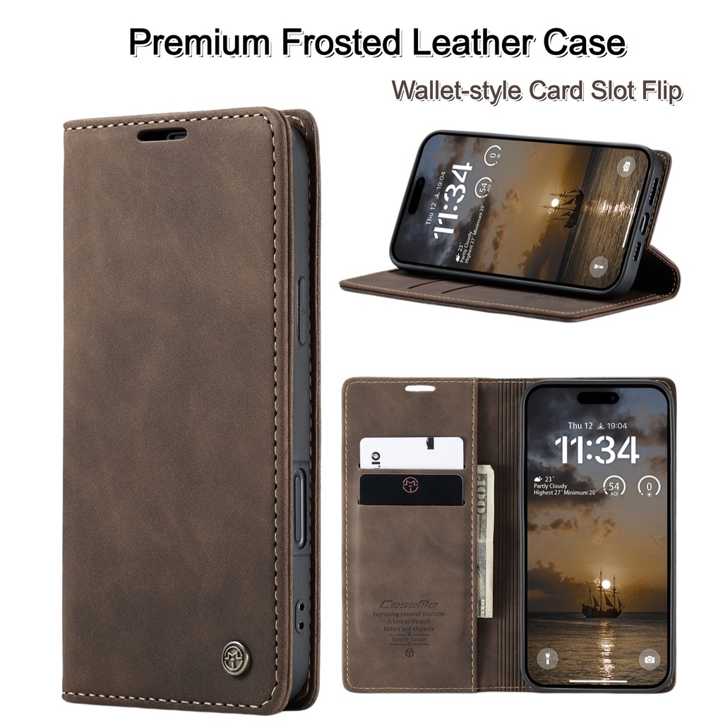 Premium Matte หนังกระเป๋าสตางค์ช่องใส่การ์ดกันกระแทกสําหรับ iPhone 11 12 13 17 Pro Max 14 15 16 Plus X Xs Max XR MINI SE เคสโทรศัพท์