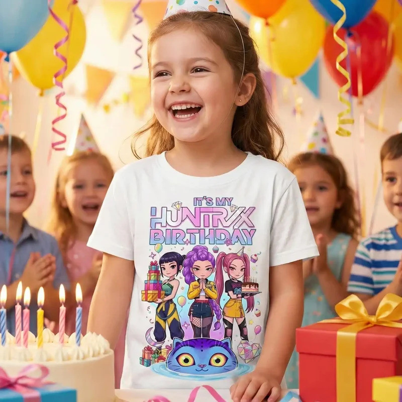 เสื้อยืดผ้าฝ้ายแท้สำหรับเด็กชายและเด็กหญิง Hasbro Children K-pop Demon Hunter Sasha Boy K-pop Demon 