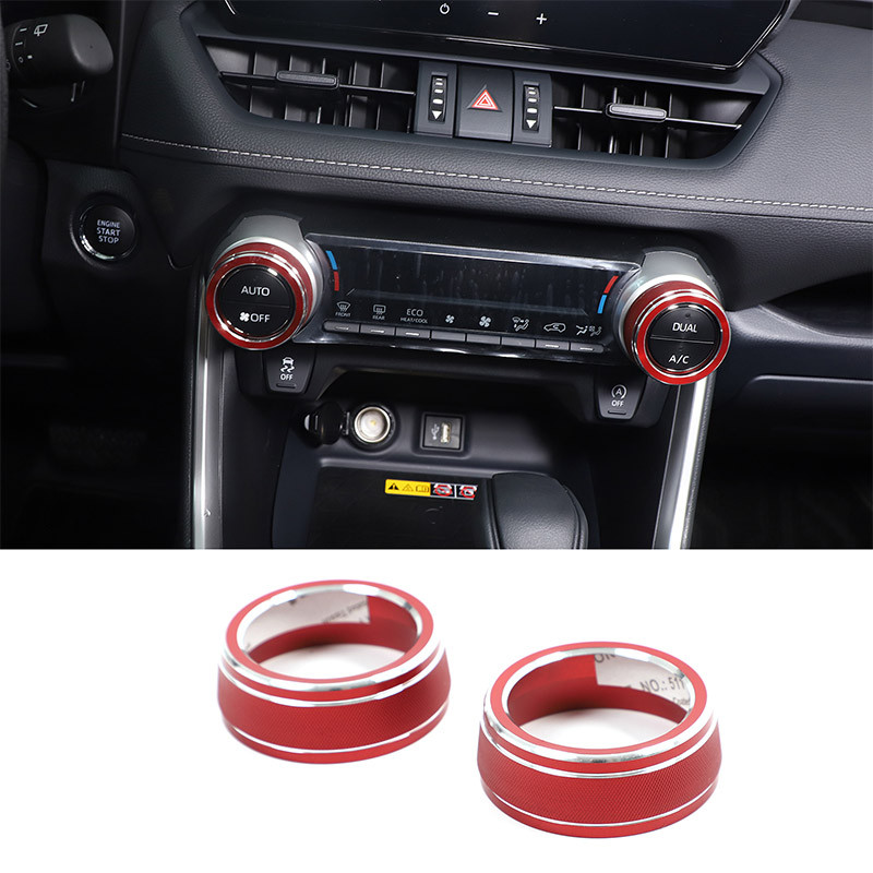 2PCS อลูมิเนียม AC Knob แหวนสําหรับ Toyota RAV4 2020 + รถยนต์ Garnish