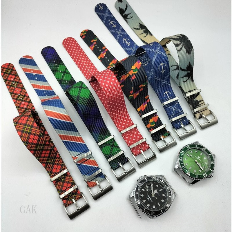 3/28✈NATO Nylon Bands Striped Two-Tone Nato Fashion Bracelets Two-Color Strap 18/20/22 mm.