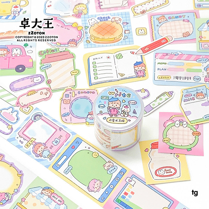 Zhuo Dawang คู่มือเทปน่ารักเขียนกรอบ Writable เทปสติกเกอร์ม้วนคู่มือสติกเกอร์คู่มือบรรจุ Azhuo
