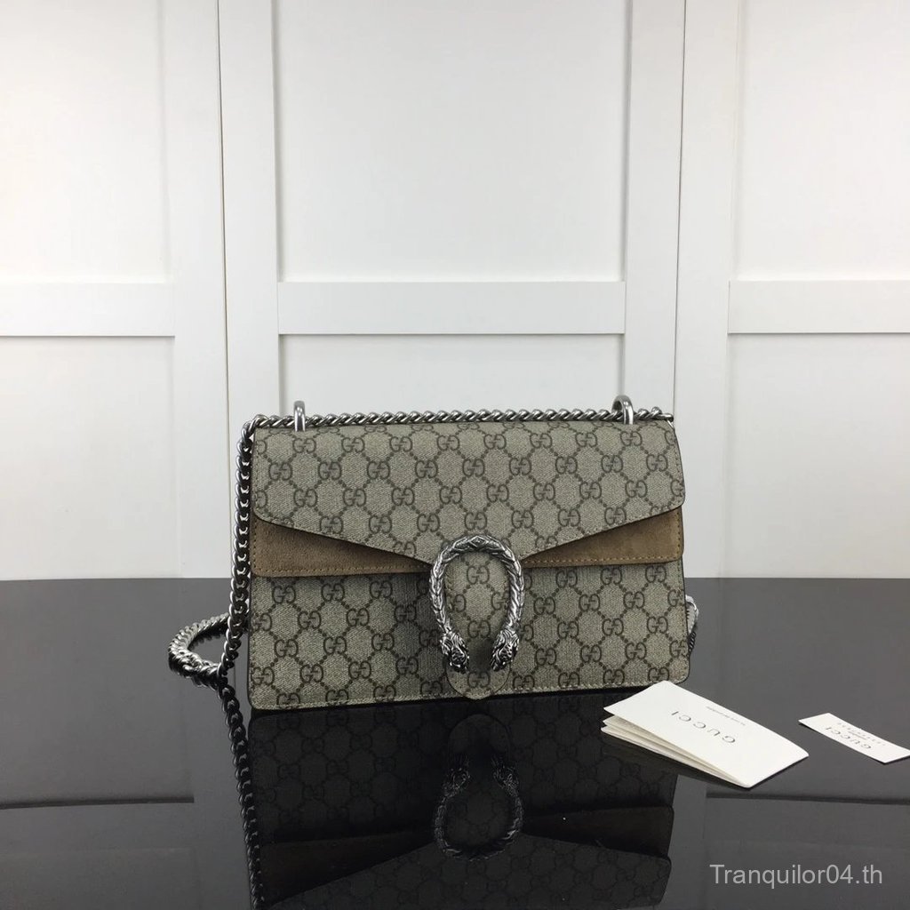 กระเป๋ากุชชี่ GG พีวีซีสีน้ำตาลและสีกากี ขนาด W28xH18xD9 cm