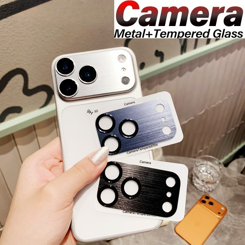 HD กระจกนิรภัยโลหะแหวนเกราะกล้องเลนส์สําหรับ Apple iPhone 17 Pro Max Anti-Scratch ฝาครอบเลนส์โทรศัพท์สําหรับ iPhone 17ProMax 17Pro 17PM เลนส์ฟิล์ม