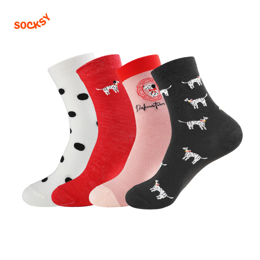 Socksy ถุงเท้าแฟชั่นลายหมา Dalmatian (เเพ็ค 4 คู่) รุ่น LKKK-0002