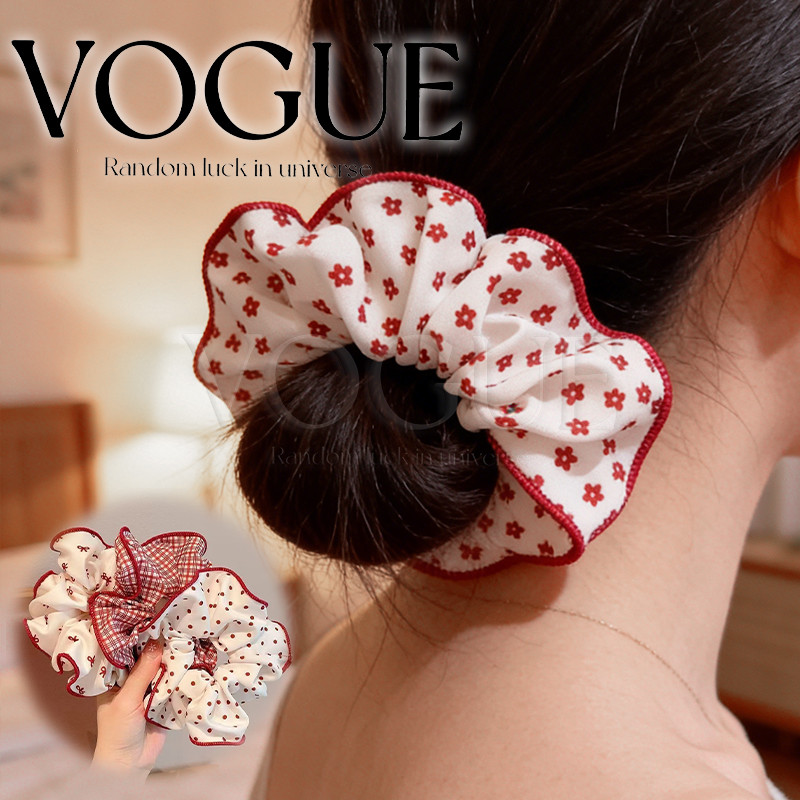 Vogue🌟พร้อมส่ง🌟 ยางรัดผม ขนาดกลาง โทนสีแดงขาว มี5ลายให้เลือก  สำหรับเด็กและผู้ใหญ๋ (TM-16)