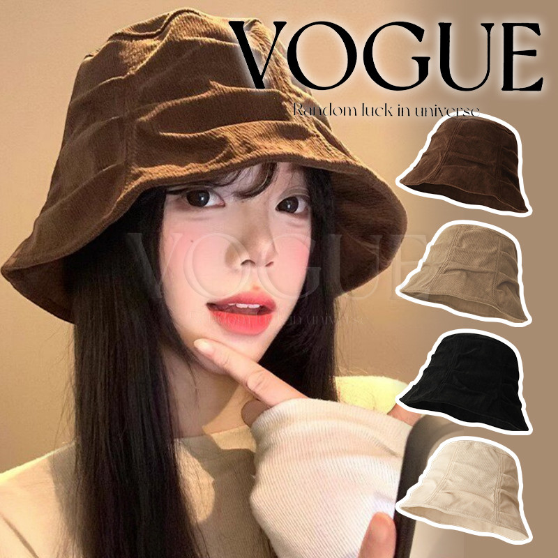 Vogue🌟พร้อมส่ง🌟 หมวกบักเก็ต ผ้าลูกฝูกจีบไสตล์เกาหลี ทรงกว้าง มี4สี สำรับผู้หญิง (MK-22)