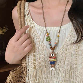 สร้อยคอ necklace แฟชั่น จี้ ก้างปลาเรโทร สไตล์โบฮีเมียน เข้ากับทุกการแต่งกาย COD