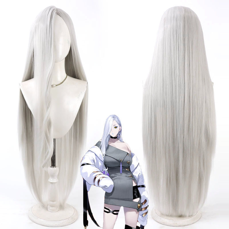FGO Gorgon Cosplay Wig Silver White Long Straight Hair Realistic Scalp