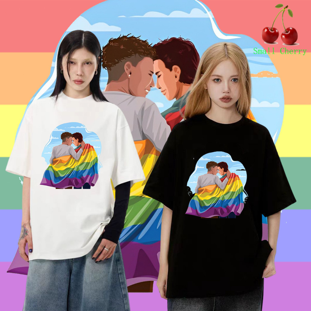 🔥เสื้อเฮีย🔥Pride Month Gay Lesbian Rainbow เสื้อยืด #009 Pride Month Rainbow ลายพิมพ์เสื้อคอกลมแบบแฟ