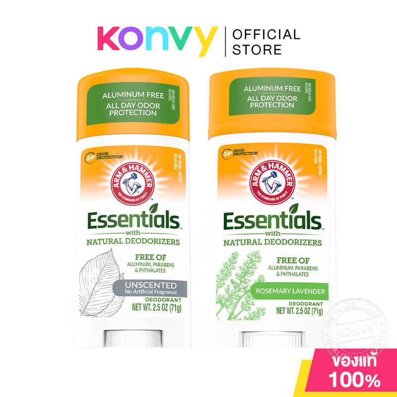 ARM & HAMMER Essentials With Natural Deodorant อาร์มแอนด์แฮมเมอร์ โรลออนสติ๊กเนื้อเจล 71g (Unscented/Rosemary Lavender)