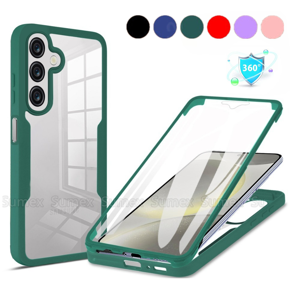 SAMSUNG กันกระแทกปลอกใสสําหรับSamsung Galaxy A57 A37 A27 A17 A07 4G 5G LTEเคสโทรศัพท์360 Full Soft TPU + Hard PC ClearปกหลังA55 A54 A56 A36 A35 A34 A26 A25 A16 A15 A06