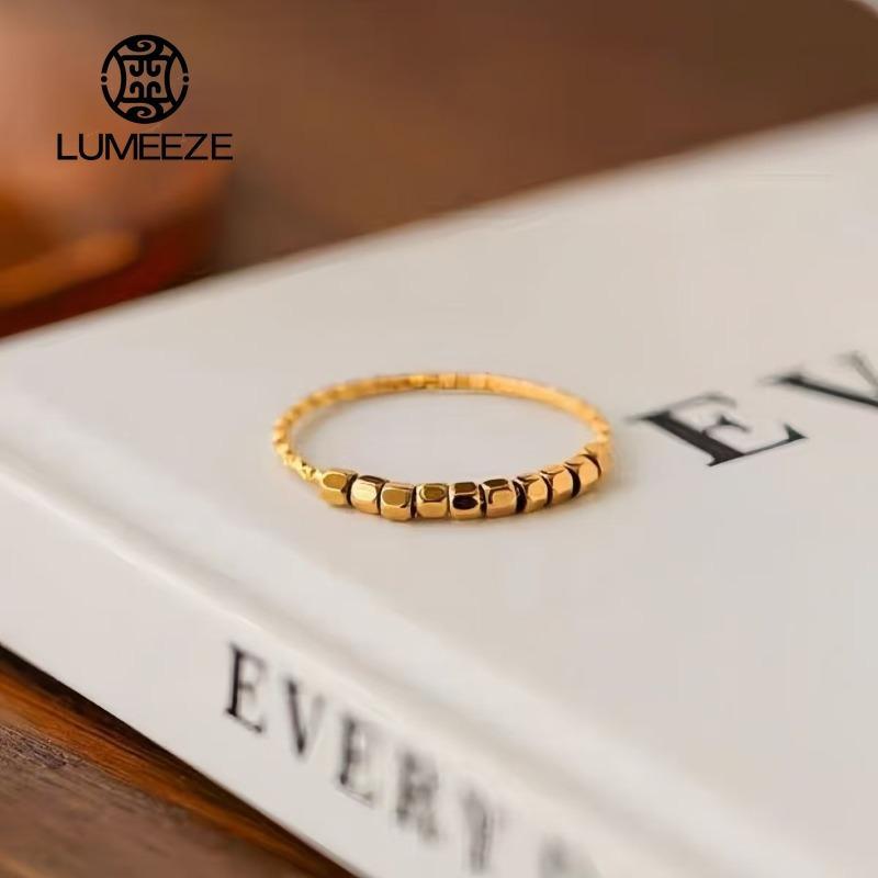 LUMEEZEL 316L สแตนเลสโลหะบล็อกแหวนนิ้วสําหรับผู้หญิงกันน้ํา Minimalist Texture อินเทรนด์ Charm เครื่องประดับอุปกรณ์เสริม TS542 #