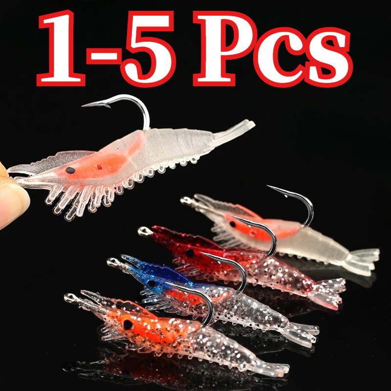 ของตกปลา 1-5 ชิ้น กุ้งล่อปลายางนุ่ม ส่องแสง เหมาะสำหรับตกปลาน้ำเค็ม