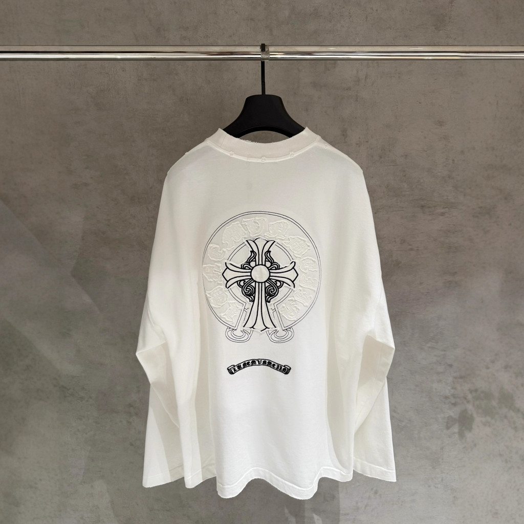 7WD1 Chrome Hearts Autumn and Winter New Laser Burnt Flower Patch Embroidered Long Sleeve T T-shirt 