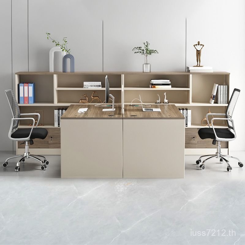 สํานักงานพนักงานโต๊ะที่เรียบง่ายที่นั่งทํางานโต๊ะเก้าอี้พนักงานโต๊ะโต๊ะคู่รวมกันที่ทันสมัยการเงิน 76