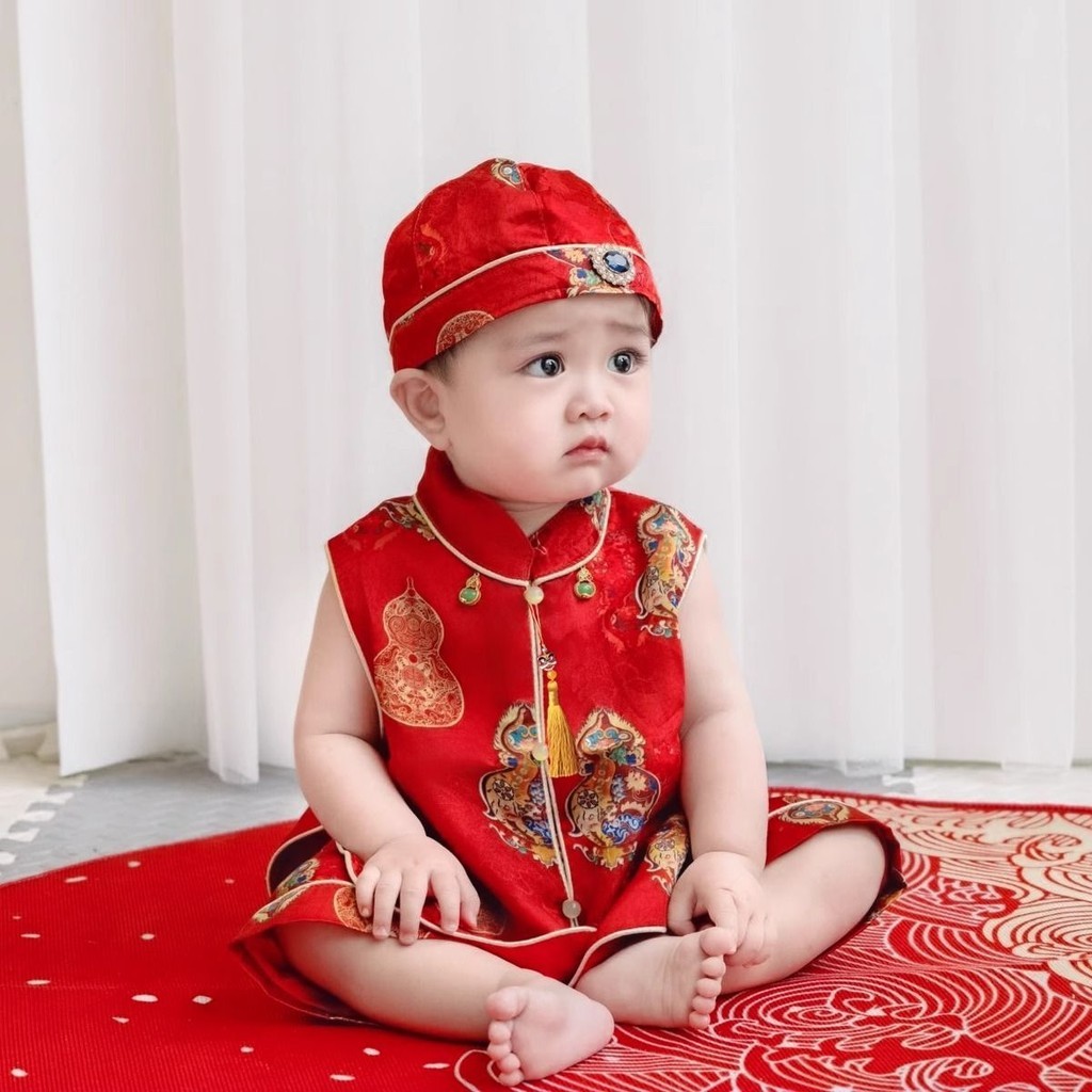 周岁国风夏季宝宝礼服唐装一岁生日中式抓周衣服婴儿满月百天套装One Year Old Guofeng Summer Baby Dress Tang Suit One Year Olderjrt 4FR