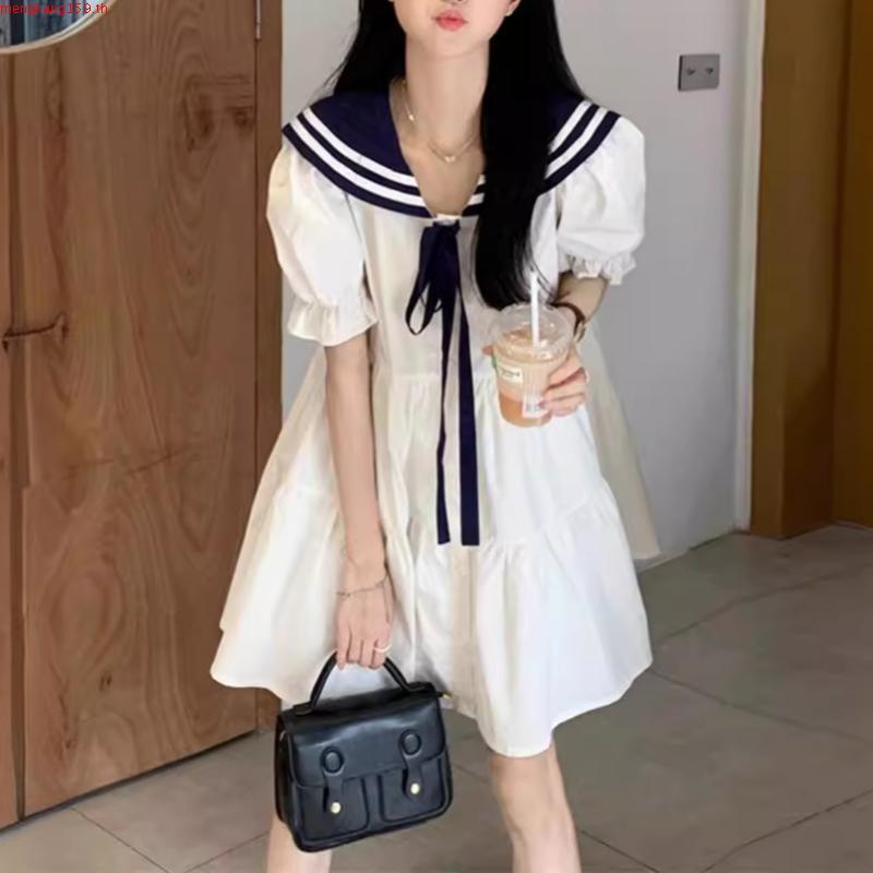 Hcs ชุดมินิเดรส คอปกกะลาสี สีขาว สไตล์เกาหลี สําหรับนักเรียน