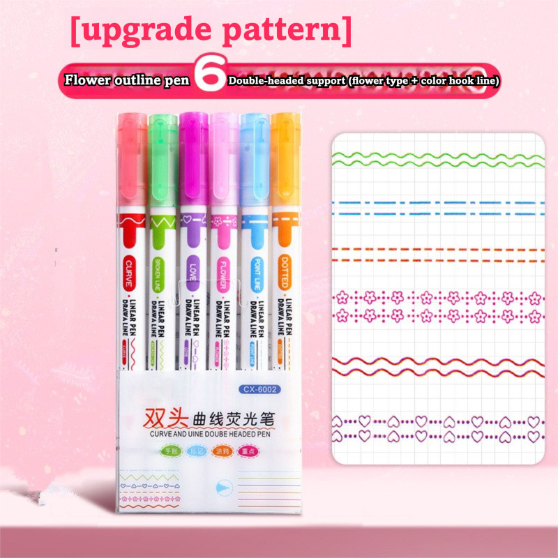 Creative 6 สีคู่มือลูกไม้ปากกา Wave ดอกไม้รูป Highlighter diy Contour Curve ปากกานักเรียน Key Marker ปากกา - รูปที่ 7