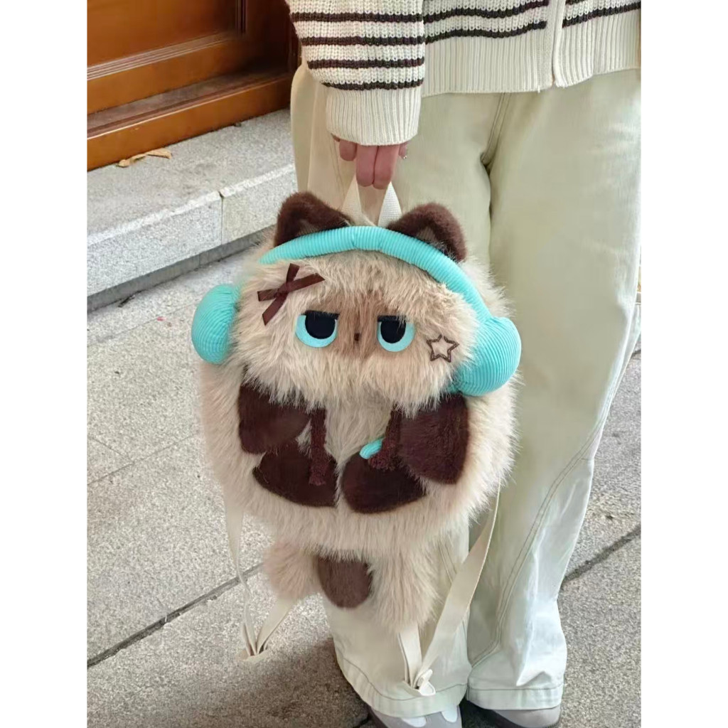 Kids Cat Backpack Character Fur Collar Doll Backpack Bagpack llshop2012