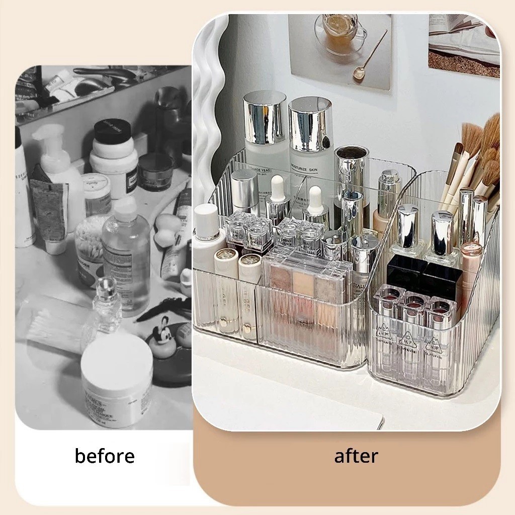 กล่องเก็บของตั้งโต๊ะ เครื่องสำอางเรียบง่าย กล่องเก็บเครื่องสำอาง แบ่งช่อง จัดระเบียบโต๊ะทำงาน สำนักงานนักเรียน - รูปที่ 5