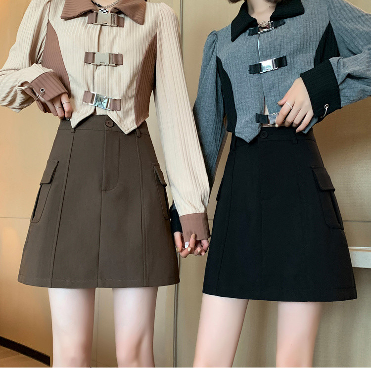 COD 2026 ขนาดใหญ่ Girdle เอว Overalls กระโปรงผู้หญิง 2025 ฤดูใบไม้ร่วงกระเป๋าเอวสูง a-Line กระโปรงไข