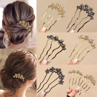 ผู้หญิง 4 ฟัน U-รูป Hairpin Rhinestone Pearl Hair เข็มกลัดแฟชั่นเกาหลีอุปกรณ์เสริมผม