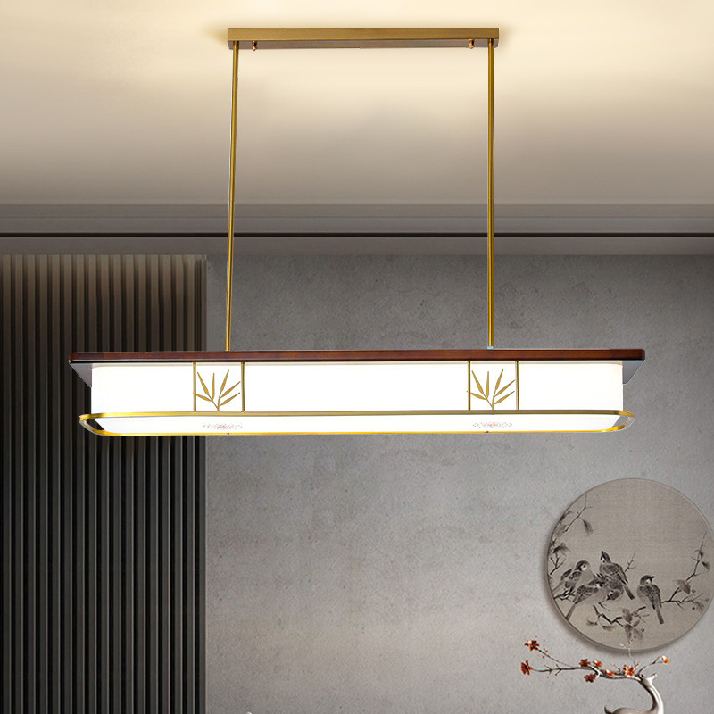 New Chinese Style Tea Room Pendant Light Long Solid Wood Modern Zen Art Restaurant Fan Light Study T