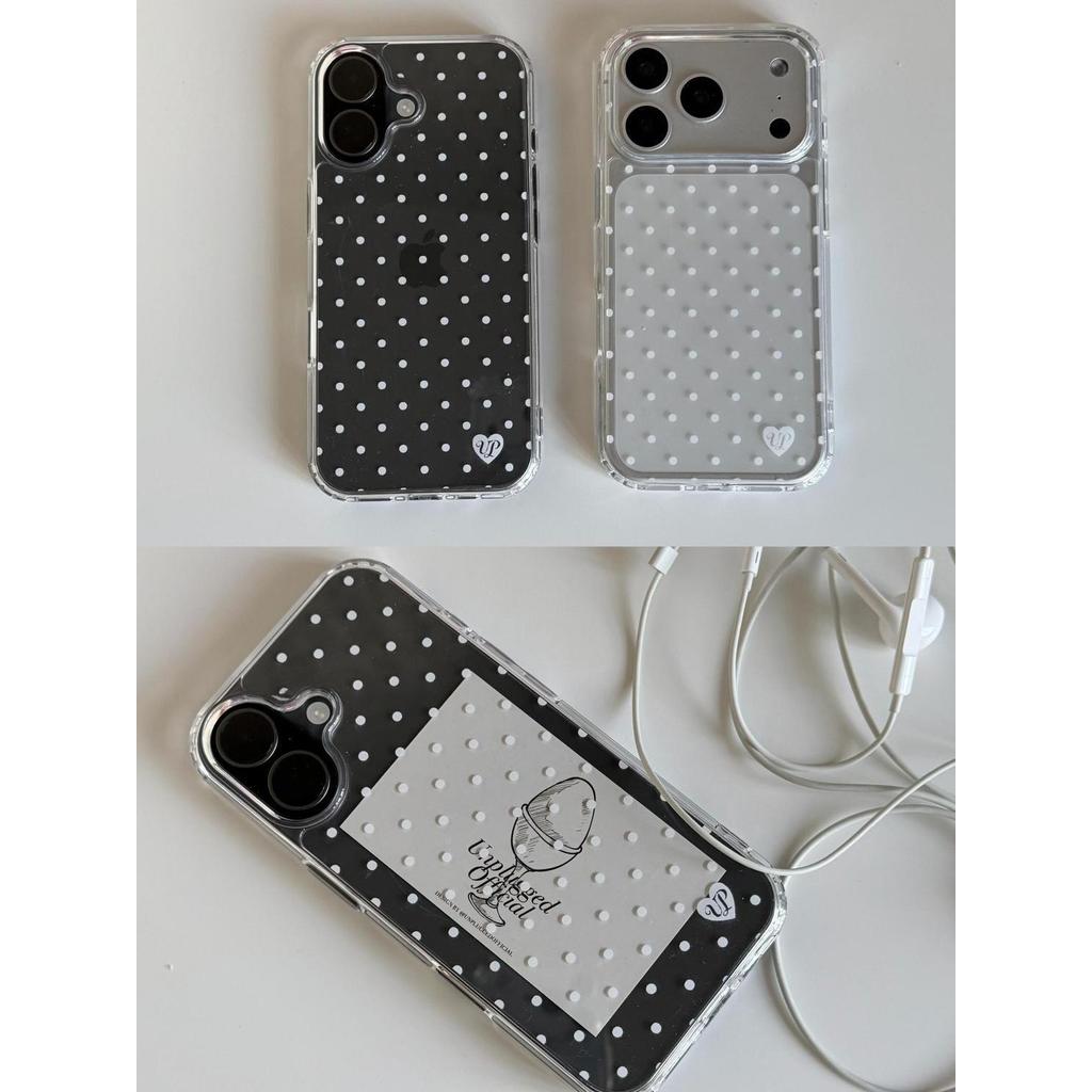 Ins Wind White Polka Dot เหมาะสําหรับ Apple 17/16Promax เคสโทรศัพท์ iPhone14Plus ความโปร่งใสสูง 13 เคสโทรศัพท์เนื้อ