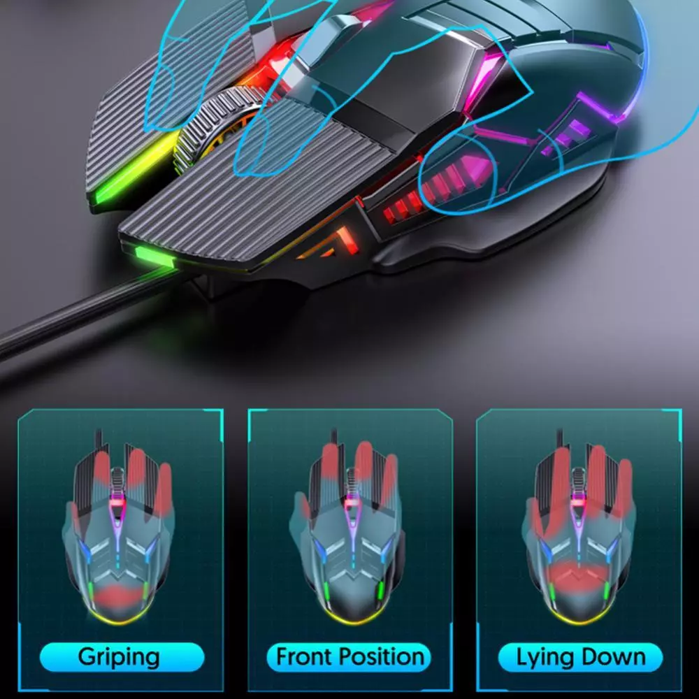 เมาส์เล่นเกม HW USB มีสาย RGB 6 ปุ่ม รุ่น J3Z5 thumbnail 8