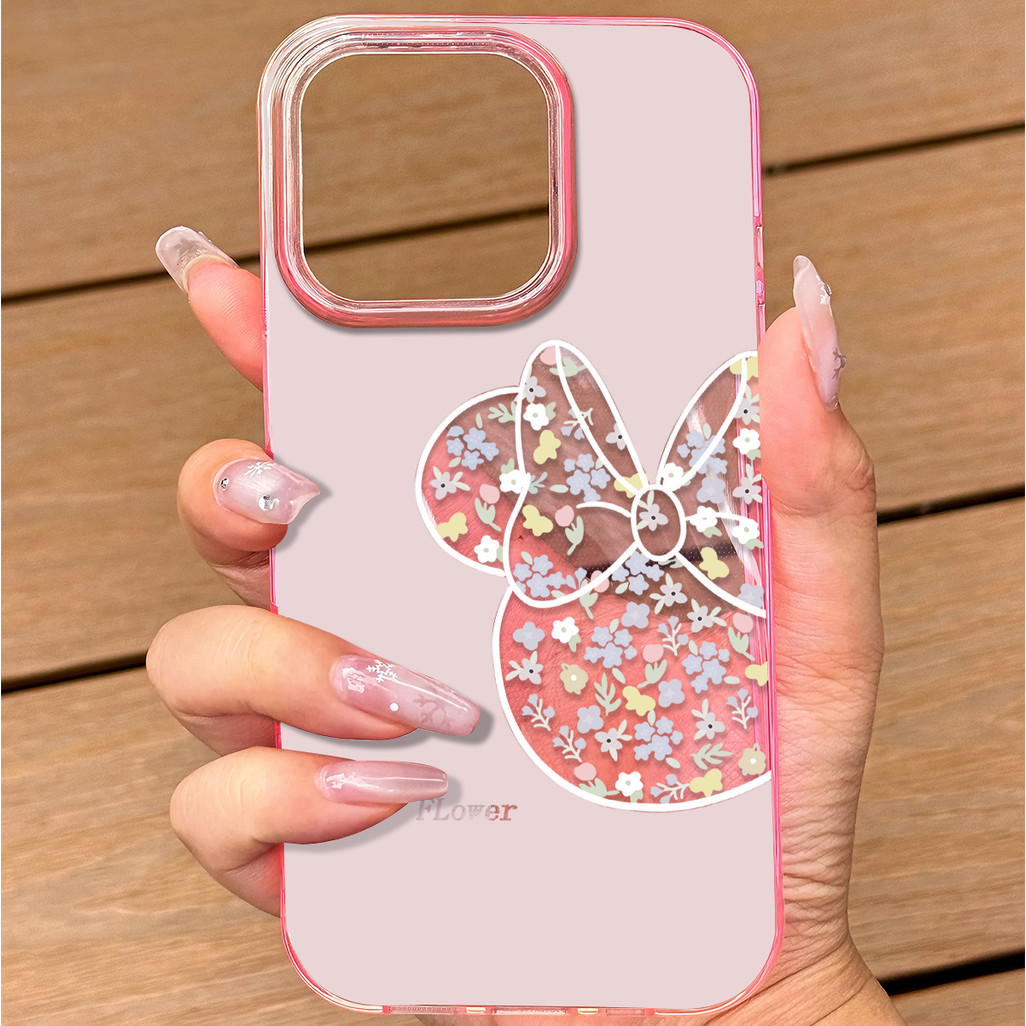 เคสโทรศัพท์สีฟ้าและชมพูใส ลายมิกกี้เมาส์ ใช้ได้กับ iPhone 13 Pro/11/12 Pro Max/14/15/16 เคสใสคุณภาพสูง พร้อมปกป้องเลนส์