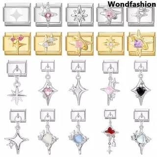 Four Pointed Star สร้อยข้อมือ Charm อิตาเลี่ยน Fit 9 มม.สร้อยข้อมือสแตนเลส DIY เครื่องประดับทําอุปกรณ์เสริม Retro บุคลิกภาพโมดูลสร้อยข้อมืออุปกรณ์เสริม