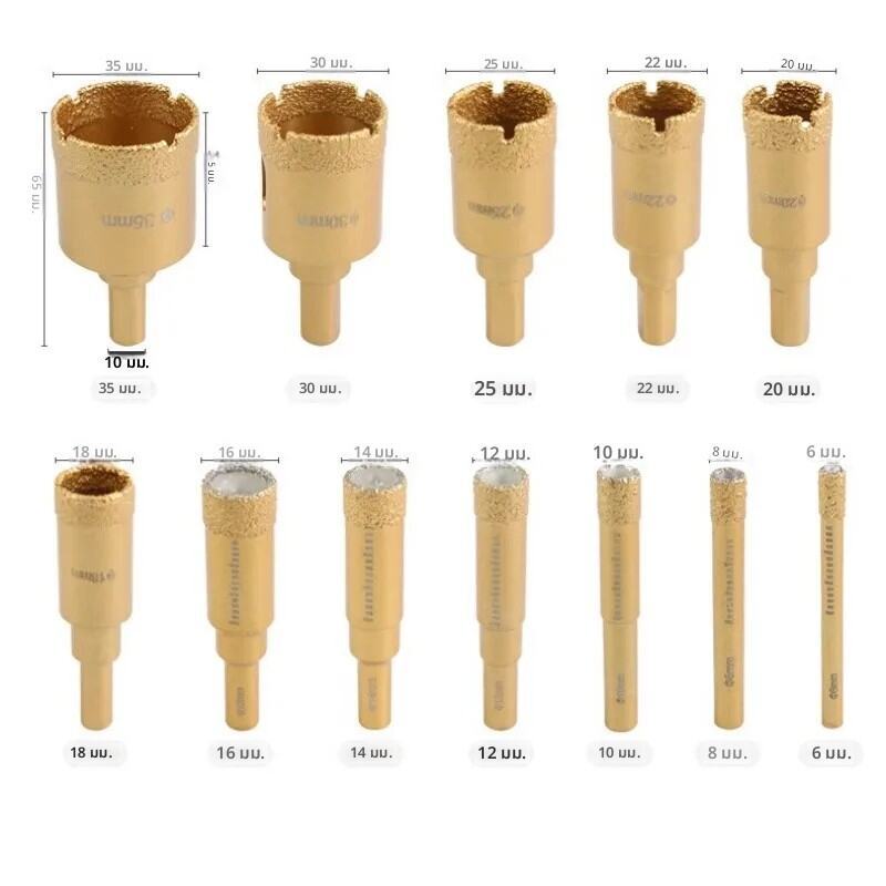 ชุดดอกเลื่อยเพชร 12 ชิ้น M10 แบบบัดกรี สำหรับเจาะกระเบื้อง หินอ่อน หินแกรนิต เครื่องมือขยายรูงานหิน - รูปที่ 3