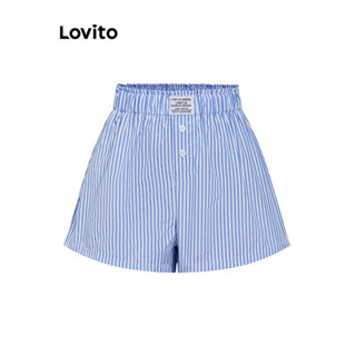 (KOL‘s pick) Lovito ปุ่มลายทางลำลองสั้นพื้นฐานสำหรับผู้หญิง …