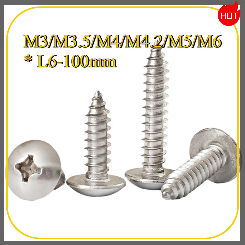 เกลียวปล่อย หัวกระทะ JT+ แฉก สแตนเลส 304  M3/M3.5/M4/M4.2/M5/M6 * L6-100mm JFDP001-5