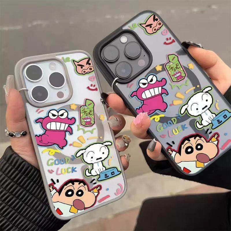 magsafe wallet wallet magsafe Crayon Shin-Chan เคสแม่เหล็กโปร่งใสเหมาะสําหรับ Apple 16promax รวมทุกอ
