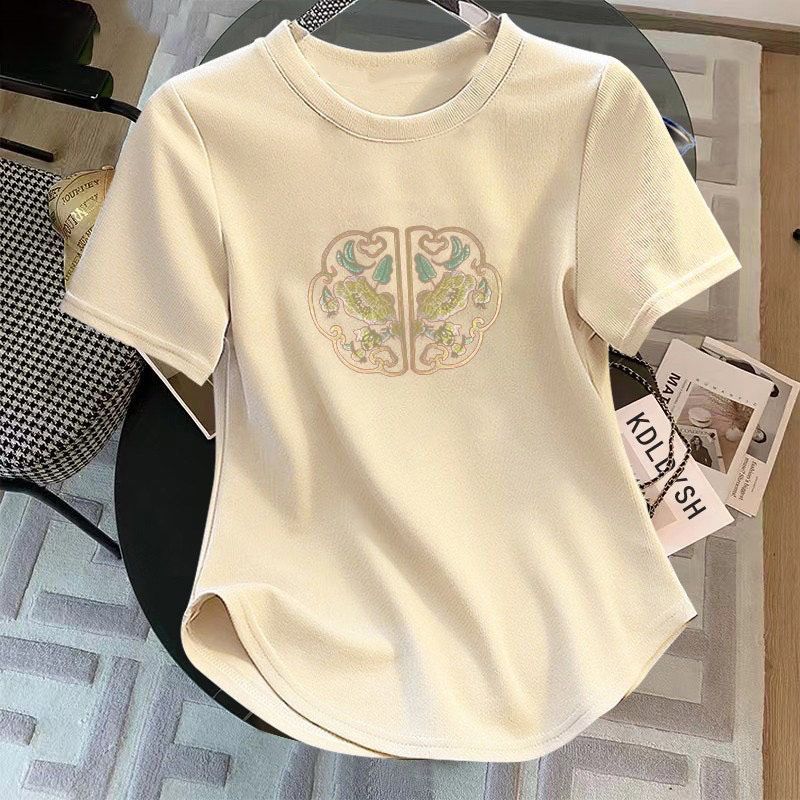 大码2024中式圆领新款肉100夏季短袖连衣裙 风肚子印花 topLarge wide 2024 คอลูกเรือสไตล์ใหม่เนื้อครอบคลุม 1SDF