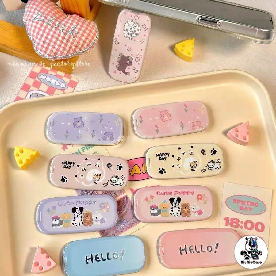 Stand Holder การ์ตูนแมวเรียบง่ายรอยขีดข่วนลูกแมวคู่รักเคสโทรศัพท์สากลยึดยี่ห้อโทรศัพท์พับเครื่องสำอางกระจกยืนโทรศัพท์