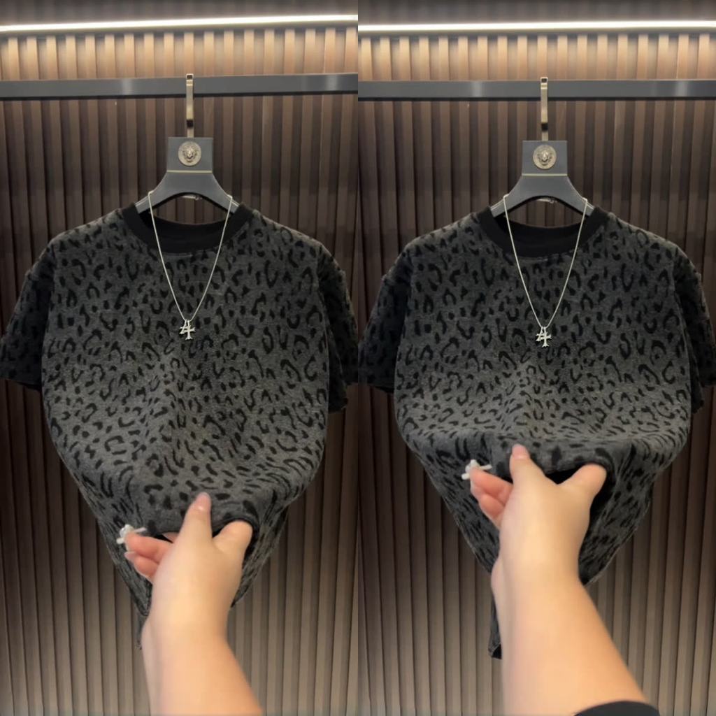 เสื้อยืดผู้ชายแขนสั้น พิมพ์ลายเสือดาว สไตล์แฟชั่นอเมริกันสำหรับทุกเพศ - SUIKONE — صورة 5