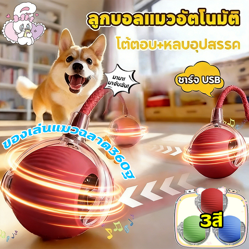 😽ลูกบอลกลิ้งไฟฟ้าอัตโนมัติ 😽ลูกบอลกลิ้งอัตโนมัติ PET TOY ให้เล่นได้ 3 โมค 4 สี เสียงดึงดูดใจ 120 นาที ฟรี Type-C ชาร์จ