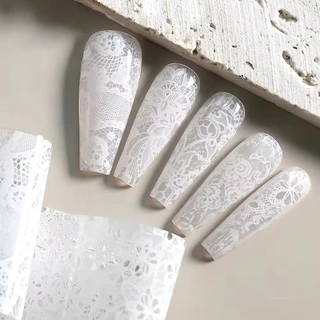 CHIC สติ๊กเกอร์ติดเล็บ, สีดําสีขาวลูกไม้ออกแบบเล็บฟอยล์, แฟชั่นเสือดาวพิมพ์ลายลายเลื่อมผลสติ๊กเกอร์แต่งเล็บแต่ง DIY