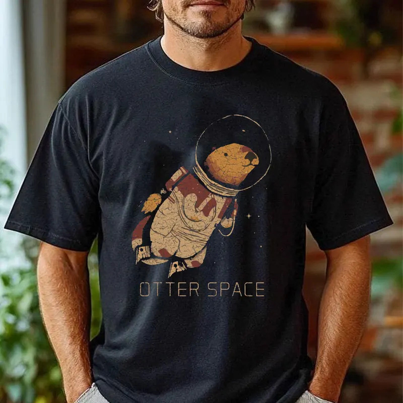 เสื้อยืดผู้ชาย Otter Space ลาย Otter Geek Nerd นักบินอวกาศ นักสำรวจอวกาศ ดาวเคราะห์ สถานีอวกาศ คอสมอส คอสมอส วอล์ค UFO ล