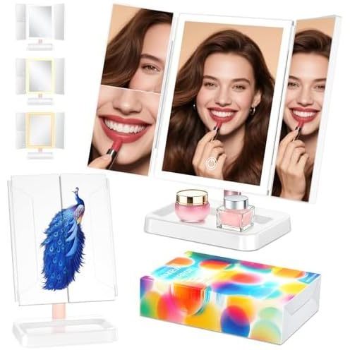 สําหรับแม่กระจกแต่งหน้ากระจกโต๊ะเครื่องแป้งพร้อมไฟ, 14.4 "L X 9.1 "W กระจกส่องสว่างแบบชาร์จไฟได้พร้อ