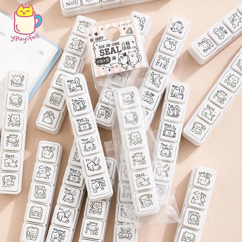 [YPU] น่ารักรูปแมว Emoji Stamp Daily Life Work Good Mood Series การ์ตูน Mini รูปแบบแสตมป์สําหรับ Jou