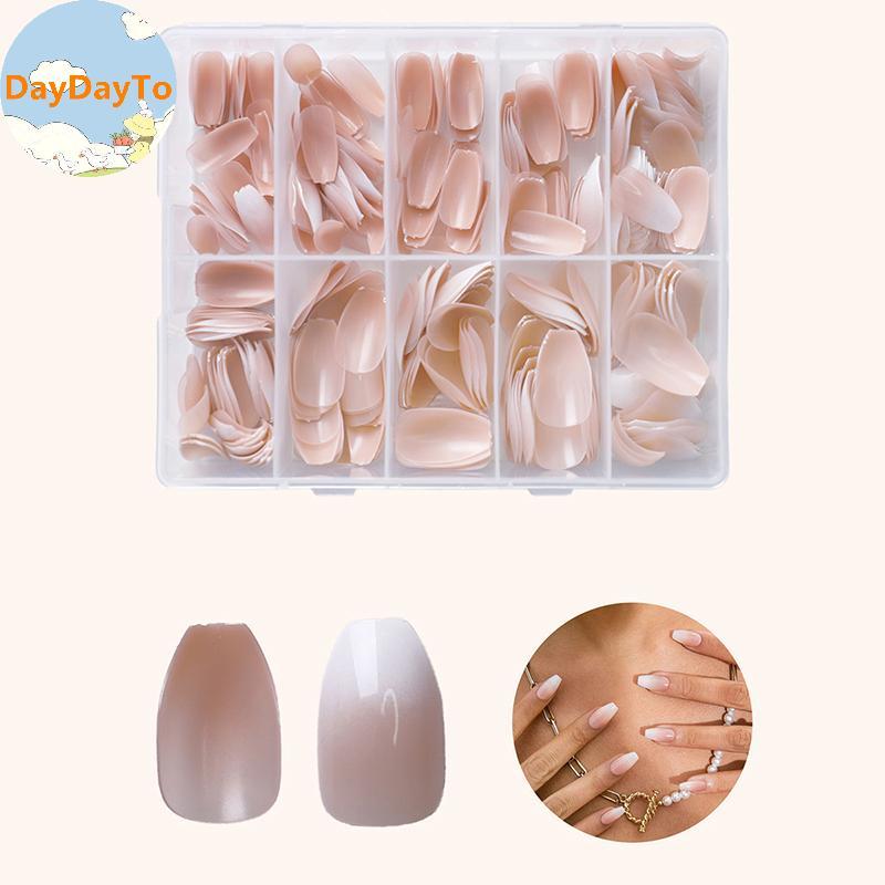 DayDayTo 120/240/360 ชิ้น/กล่องGlossy Soft Gel Pink French Nail Tips Medium Almond White Simple Pres