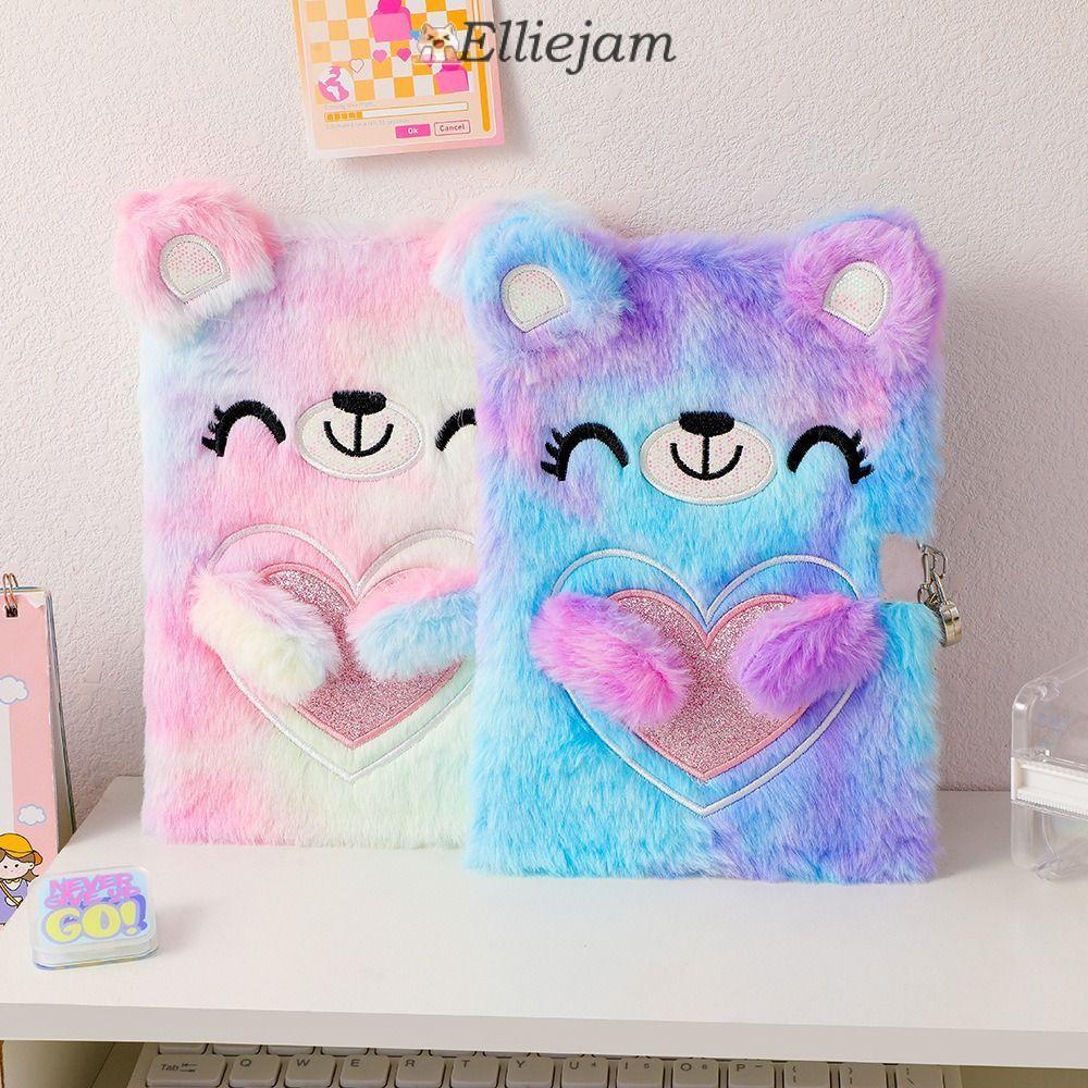 ELLIEJAM หนังสือรหัสผ่านรูปหมีโรงเรียนอุปกรณ์สํานักงานพร้อมล็อคตุ๊กตาเครื่องเขียน Tie-ย้อม Hand Acco