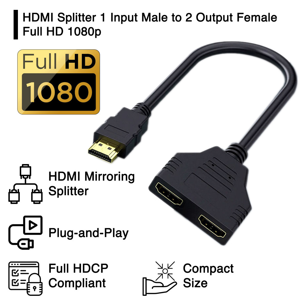 สายแยก HDMI 1 อินพุตชาย 2 เอาต์พุตหญิง FULL HD 1080 G1112