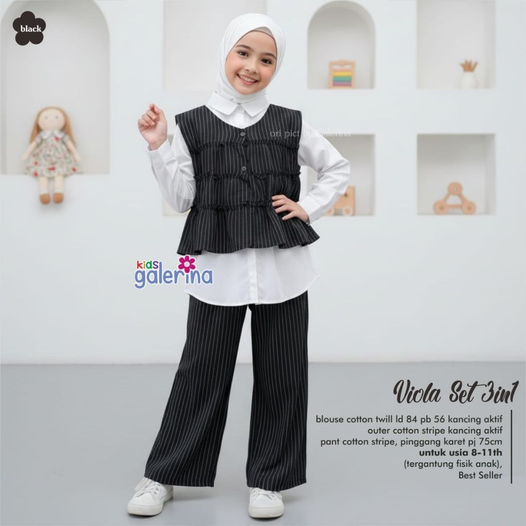 1502 Viola Viela 3 IN 1 กางเกงลายและเสื้อกั๊กมุสลิมสําหรับสาวโดย Galerina เด็กแฟชั่นฮิญาบแบรนด์เดิมเ